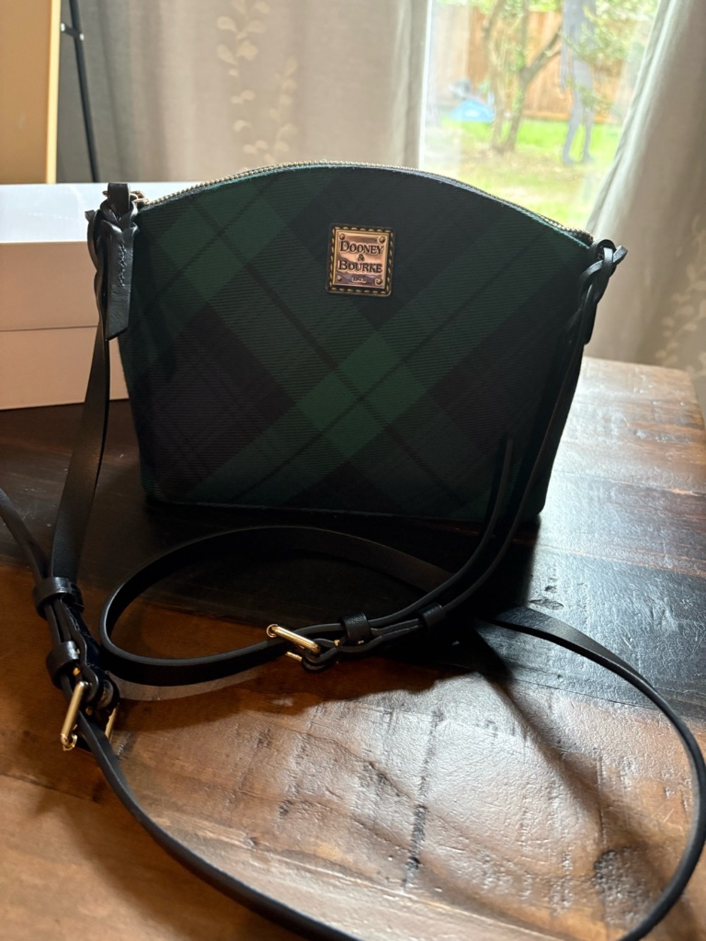 Dooney & Bourke Navy Tartan Penny Crossbody with Black Trim